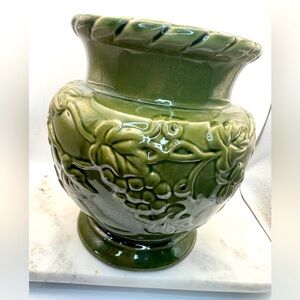 SOLD Vintage 1930’s Hosley Pottery Vase Green Grape Vine Large 8 1/2" tall x 8"